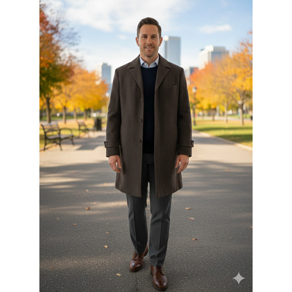 Men’s Brown classic Preppy Heritage Retro Wool/Cashmere Blend Coat Bulgaria-42R - Picture 1 of 8